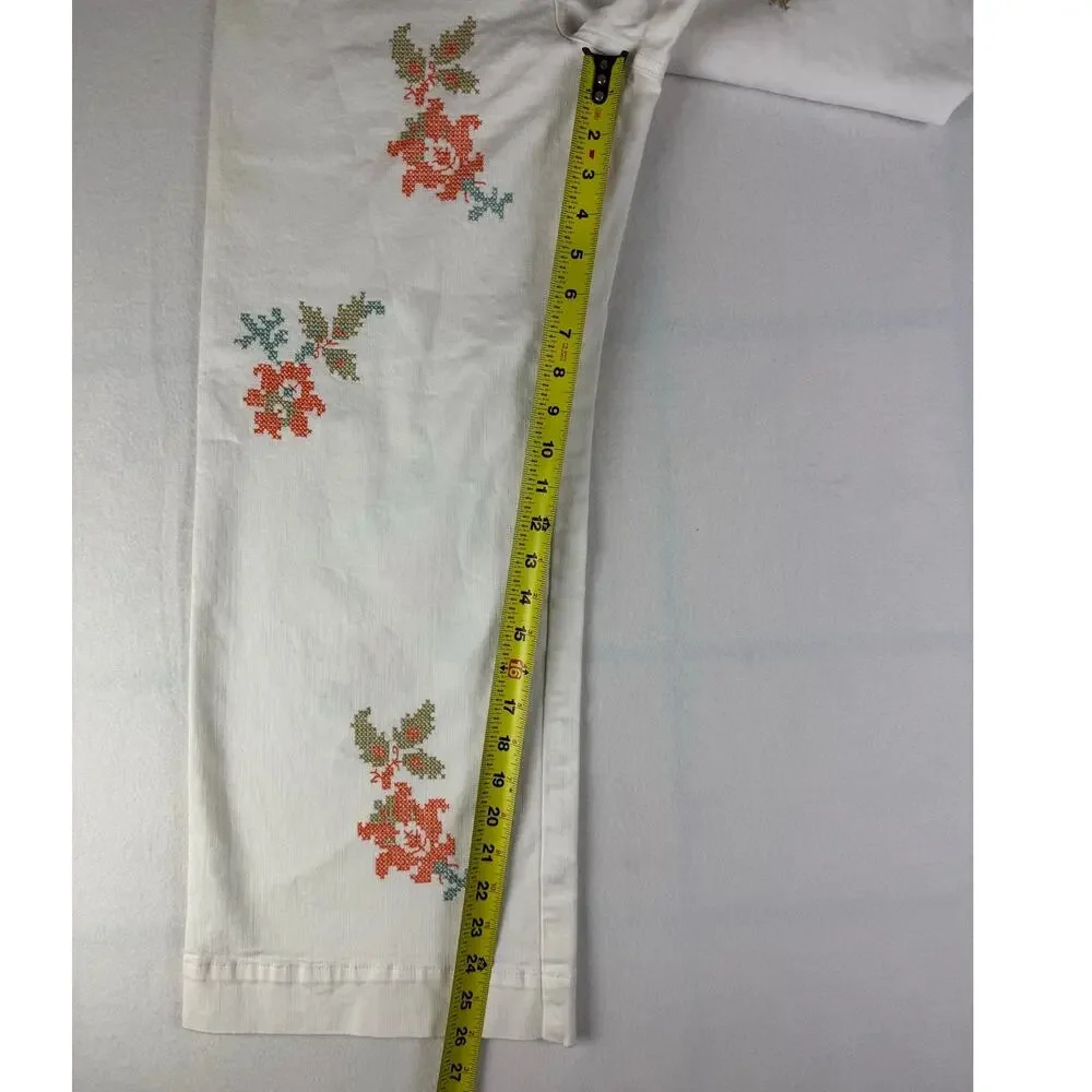 Maeve Anthropologie Colette Floral Embroidered White Jeans 28 - Picture 4 of 10